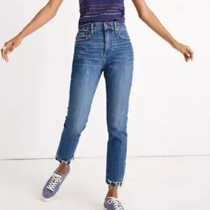 Madewell High Rise Slim Crop Boyjean with Raw Hem 34 Tall 34T
